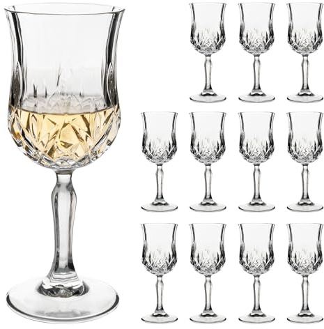 YARYOUNG Wine Glasses Set of 12, 7.5Oz Vintage Embossed Cordial Glasses with Stem, Crystal Clear Goblet Glassware for Wine, Whiskey, Liqueur, Perfect for Valentine’s Day/Wedding/Anniversary