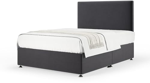 Bedmaster Plush Velvet Divan Base With Storage And Plain Headboard - Colour And Size Options (Graphite No Drawer, Single)