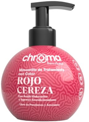 Chroma Barcelona - Mascarilla de Tratamiento con Color Semi Permanente, enriquecidas con Ácido Hialurónico, 250 ml - 23 colores. (Rojo Cereza) NO CUBRE CANAS/VER TABLA DE COLORES ANTES DE COMPRAR