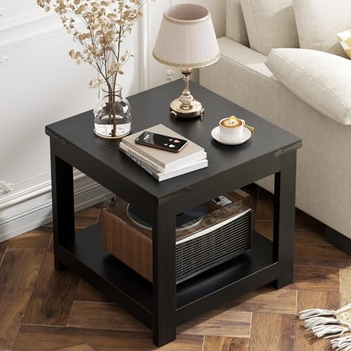 Homieasy Schwarzer Beistelltisch, 50,8 x 50,8 cm, quadratischer Beistelltisch für Wohnzimmer, großer Holzakzenttisch mit Ablage, moderner Nachttisch im Bauernhaus, Schwarz