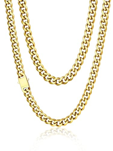 PROSTEEL Panzerkette Herren Edelstahl Halskette Silber/Gold/Schwarz | Breite 6/9/12mm , Länge 46-76cm, Kubanische Kette Gliederketten Punk Hip-Hop Schmuck für Männer mit Starker Verschlüsse