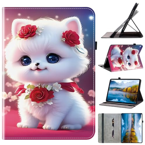 Coque Housse en Cuir pour iPad Air 13 Tablette Étui à Rabat Flip Case Chat Mignon Motif Housse de Protection Coque Smart Magnétique