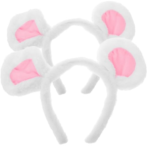 JOINPAYA Lot de 2 Serrage-têtes en Peluche Blanche Oreilles de Souris, Accessoires de Déguisement Halloween pour Adultes et Garçon et Filles, Bandeaux Doux et Moelleux pour Fête Costumée