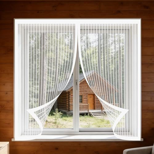 Zanzariera Magnetica Finestra 80 x 60 cm Varie Taglie Tenda Magnetica Zanzariera Senza Forare O Avvitare per Finestre Qualunque Piccole Grandi, Bianco