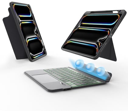 EIP Funda con teclado para iPad Pro de 13 pulgadas M5 (2025)/M4, con atajos patentados para lápiz capacitivo, protector, soporte de bisagra ajustable, funda desmontable, retroiluminación de 7 colores