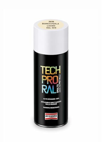AREXONS - Tech Pro RAL 1013 Bianco Perla Smalto Spray Alta Copertura per Metalli e Superfici Esterne 400ml