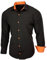 Baxboy Herren-Hemd Slim-Fit Bügelleicht Für Anzug, Business, Hochzeit, Freizeit - Langarm Hemden für Männer Langarmhemd R-44, Farbe:Schwarz/Orange, Größe:4XL