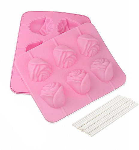 Moule à sucettes 3D en forme de fleur et 20 bâtonnets – Plateau en silicone pour bonbons durs, chocolats, gelées, sucettes