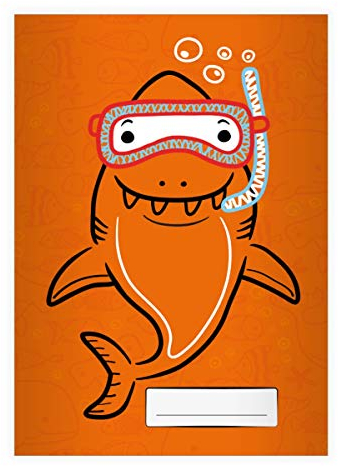 Kartenkaufrausch 8 Lustige Tiefsee Taucher DIN A4 Schulhefte, Rechenhefte mit Comic Haifisch, orange Lineatur 28 (kariertes Heft 16 Blatt/32 Seiten) Notizheft, Kladde für Schule, Universität, Büro