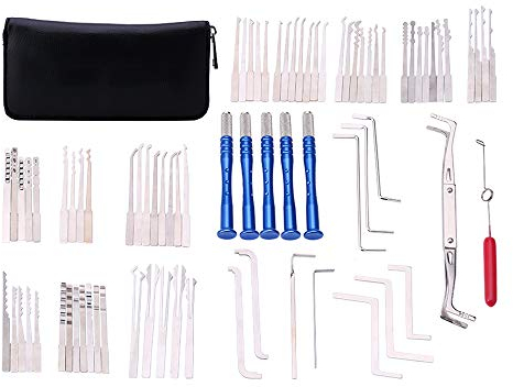 Loboo Idea 69-teiliges multifunktionales Schloss-Pick-Set mit Metallgriffen, professionelles Schloss-Öffnungstraining-Tool für Anfänger und Profis in Silbergrau