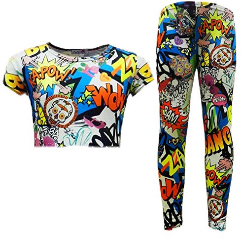 A2Z 4 Kids Kids Girls Crop Top & Legging Set Comic Graffiti Bang Print - Comic Book Crop & Legging Set ._7-8