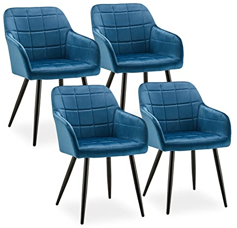 CLIPOP Esszimmerstühle 4er Set Stühle mit Armlehne, Samt Bezug, Esszimmerstuhl Küchenstuhl Polsterstuhl, Stühle für Esszimmer (Samt Blau, 4er Set)