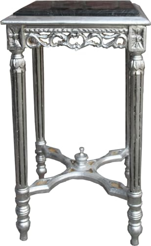 Casa Padrino Barock Beistelltisch Eckig Silber mit schwarzer Marmorplatte 41 x 41 x H 73 cm Antik Stil - Blumen Telefon Tisch