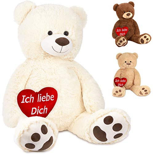 BRUBAKER XXL Teddybär 100 cm Weiß mit einem Ich Liebe Dich Herz Stofftier Plüschtier Kuscheltier