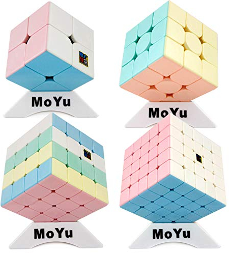 OJIN MoYu MoFang JiaoShi Meilong Bright Pink Serie Würfel MFJS Meilong Würfel Stickerless Bundle 2x2 3x3 4x4 5x5 Würfel Forsted Surface Puzzles Würfelset mit Vier Würfelstativen