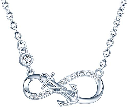 INFINIONLY Damen Halskette Anhänger, 925 Sterling silber Schmuck-Sets, Anker und Unendlichkeitssymbol Halskette, Silber, Intarsien Zirkon, Geburtstag Weihnachten Geschenk