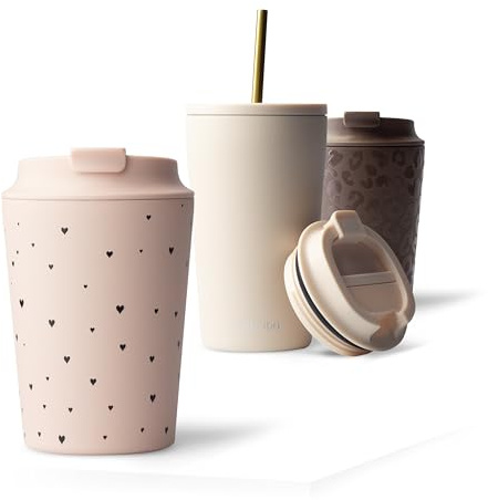 MAMEIDO Thermobecher 350 ml (Blush Crush) | 4h heiß/8h kalt, auslaufsicher & BPA-frei mit Klappdeckel, Kaffeebecher to go aus Edelstahl – passt in Autohalter