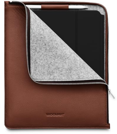WOOLNUT Leather Folio Cover Case for iPad Pro 13 inch & iPad Air 13 - Brown, with Pencil Holder, Premium Full-grain Leather, Zipper/iPad Pro 12.9 Case with iPad Air 13(M4, 2024) Compatibility