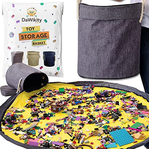 Toy Storage Basket and Play Mat by DaWikity (GREY) Toy Storage Mat Quality Toy Storage Play Mat XL No Mess Kids Toy Organizers and Storage for Boys Childrens Play Mat and Toys Storage Bag 14 x 13