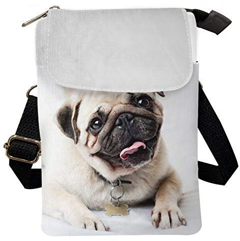 COEQINE Crossbody-Geldbörse, Umhängetasche, Schultertasche, für Damen, Mädchen, lässige Reisen, Mehrzweck-Tagesrucksäcke, Blumen-Handtasche, mops, Einheitsgröße
