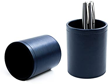 DELMON VARONE - Stifteköcher aus veganem Kunstleder Blau - Stiftebecher mit PU Innenverkleidung & rutschfester Vliesunterseite - Design Stiftehalter rund für Schreibtisch & Büro elegant, edel