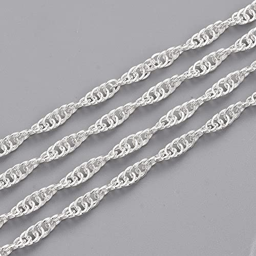 Perlin 3 Meter Gliederkette Link Kette Metallkette, Rund Ring Kette, 2mm, Schmuckkette Meterware zur Schmuckherstellung von Halsketten Armband DIY Basteln (Silber)