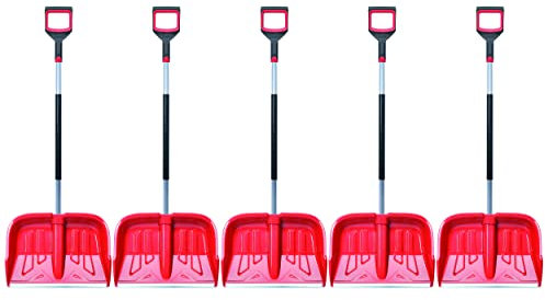 5X Schneeschaufel mit ergonomischem Griff - Schneeräumer für kleine und große Schneemengen – Kunststoff-Blatt, Aluminium-Stiel