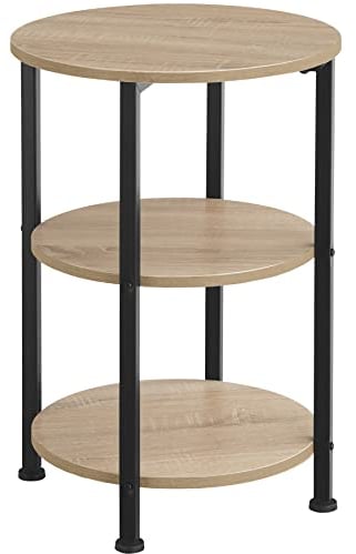 tectake® Industrial Beistelltisch rund, Wohnzimmertisch Holz + Metall, Couchtisch mit 3 Ebenen, als Nachttisch Schlafzimmer, für Couch, als Pflanzenständer, Ø 40 - Industrial Holz hell, Eiche Sonoma