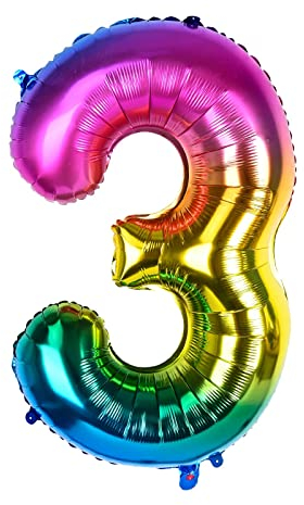 Dbmoon 40'' Giant Rainbow Helium Foil Number Balloons Self Inflating 0-9, Large Number 3 Balloon Gradient for Girls Boys Birthday Party Decorations/Anniversary Supplies -- Number 3