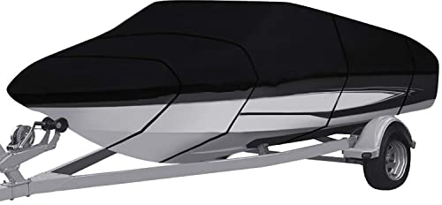 Bootspersenning Bootsabdeckung,210/420D Oxford Gewebe Wasserdicht Staub Schutz Persenning Bootsplane,für Yacht Schnellboot Runabout Fisch-Ski (420D,20-22FT-V)
