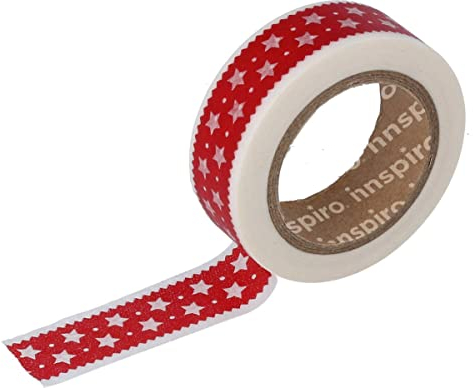 INNSPIRO Masking Tape Washi Borte Sterne rot 15 mm x 10 m Serie Deco