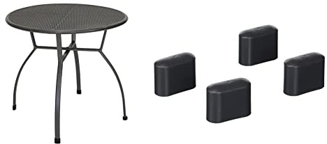 Greemotion Gartentisch Toulouse rund, Ø ca. 80 cm, pflegeleichter Tisch aus kunststoffummanteltem Stahl, eisengrau & 499512 Fußkappen Set, Kunststoff 4-TLG, dunkelgrau, ca. 4,15 x 1,65 x 2,6 cm