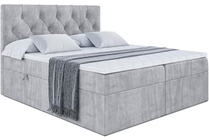 ALTDECOR Boxspringbett mit Matratze und Lattenrost, Boxbett, Topper, Polsterbett mit Bettkasten, Bett mit Stauraum H3-Matratze, Doppelbett, Springboxbett - Mirage - 180x200 - Grau Monolith 84