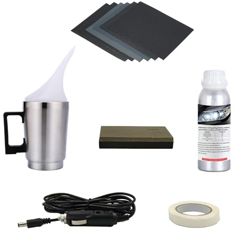 MILIWAN Car Headlight Restoration Kit - Headlamp Restoration Kit, Headlight Polishing Kit include Atomizing Cup, 200ml Restoration Fluid, Abrasive Papers for Oxidised, Foggy & Yellow car headlights