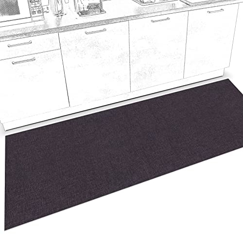 ANRO Küchenläufer Küchenteppich rutschfest Teppich Läufer Teppich Küche Läufer Flur Küchenmatte Flurläufer Textiloptik Uni Anthrazit Abwaschbar 160 x 67cm