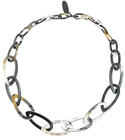 Feliss Horn Kette Halskette Damen Boho Schmuck Ketten ohne Anhänger. 60 cm Gliederkette lang Afrikanischer Schmuck Hornschmuck schwarz aus Büffelhorn