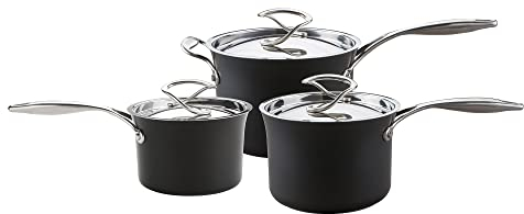 Circulon Style Hard Anodised Saucepan Set, 3pce, Black