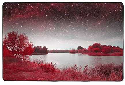 Starry Aky Teppich mit rotem Querformat, Flanell, rutschfest, super weich, Heimdekoration, für Wohnzimmer, Schlafzimmer, Bodenteppich, 91,4 x 61 cm, bietet Schutz und Kissen
