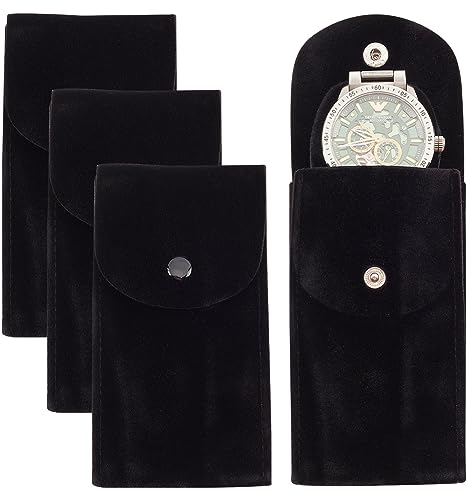 BENECREAT 4PCS Uhrentasche Uhrenaufbewahrungstasche, Schwarzer Tragbarer Samt-Uhren-Reiseetui-Organizer Mit Einsatz Für Reisen Im Freien, 12.9x6.8x0.6 cm