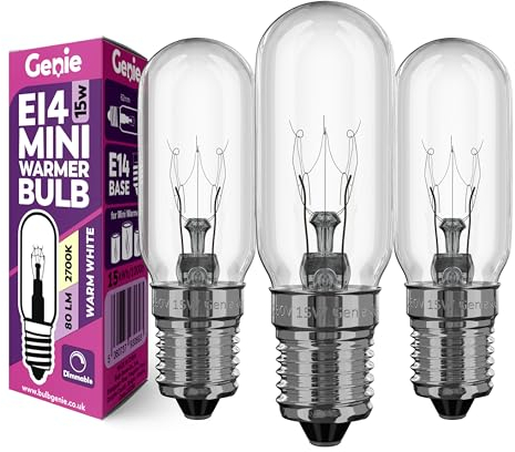 15W E14 Small Incandescent Glass Light Bulb 230V (Pack of 3) for UK Scentsy Mini Wax Warmers | 2700K Warm White | Dimmable | Pygmy/Small Edison Screw (SES) Base (15, Watts)