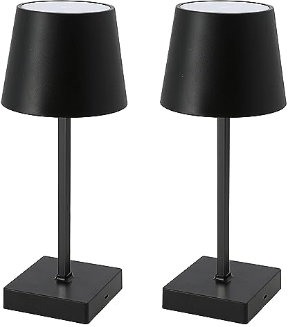 HAC24 2er Set Tischleuchte mit Touchfunktion Warmweiß USB Nachttischlampe Schwarz Aufladbar Helligkeit regulierbar Schreibtischlampe Dimmbar