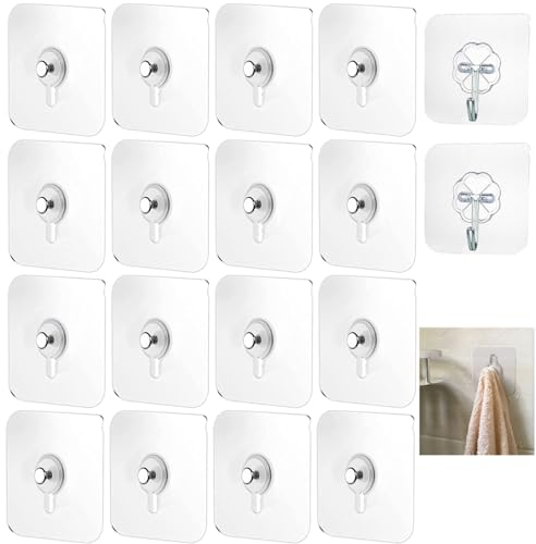GWAWG Ganchos adhesivos para cuadros sin clavos, 18 piezas (16 ganchos para cuadros + 2 ganchos normales), clavos de pared autoadhesivos, ganchos adhesivos fuertes para colgar cuadros para sala de
