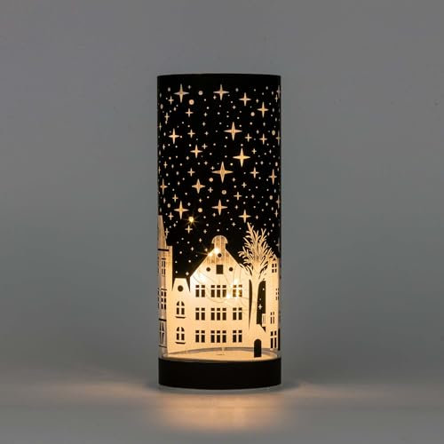 SHATCHI 22cm Christmas Decorated Vase Table Lamp Etched Glass Tube Xmas Deep Blue Cylinder LED Fairy Lights Battery Operated Table Decoration