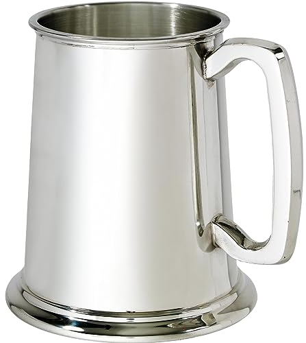 I LUV LTD Étain Fond en Verre Chope 1 Pinte Plaine Conique Pur Lourd Jauge Bière Chope Possibilité de Gravure Cadeaux Personnalisés pour Hommes et Femmes