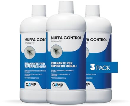 CAMP MUFFA CONTROL RISANANTE, Soluzione risanante per murature, inattiva la muffa e ne previene la ricomparsa, Per interni ed esterni, 3x1 L