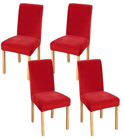 JHLD Stretch Stuhlhussen 4er Set, Stuhlbezug Samt Weiche Stuhlhussen Für Esszimmerstühle Abnehmbare Waschbar Für Hotel Bankett-rot-4 Stück
