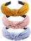 scicent Haarreifen Damen 3 Stück Haarreif Vintage Haarband Breite Haarreifen MäNner Retro Stirnband mit Knoten Headband Stirnband Haarschmuck (Gelb+Blau+Pink) - 1812
