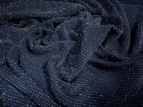 Metallic Lurex Slinky Stretch-Spandex-Jersey-Stoff, Meterware, Marineblau und Silber