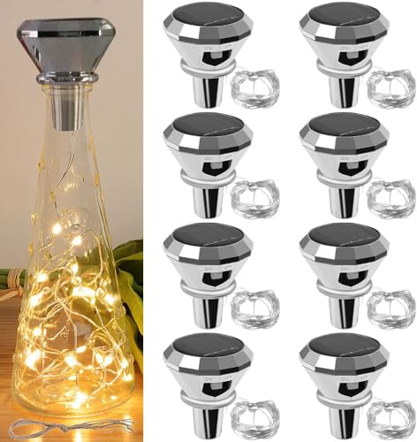 NAVESO Flaschenlicht Solar, 8 Stück LED Flaschenlichter, 2M 20 LED Flaschenlichterkette korken, Fee Lichterkette Flaschenkorken, Solar Lichterkette für Außen and Innen Deko für Party,Hochzeit,Warmweiß