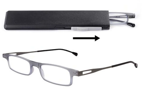 OKH Blaulichtblockierende Ultradünne Leichte Lesebrille für Damen und Herren, Anti-Augen-Überanstrengung, Kompakte Lesebrille mit Tragbarem Dehnbarem Flachem Gehäuse (Grau, 2,5)